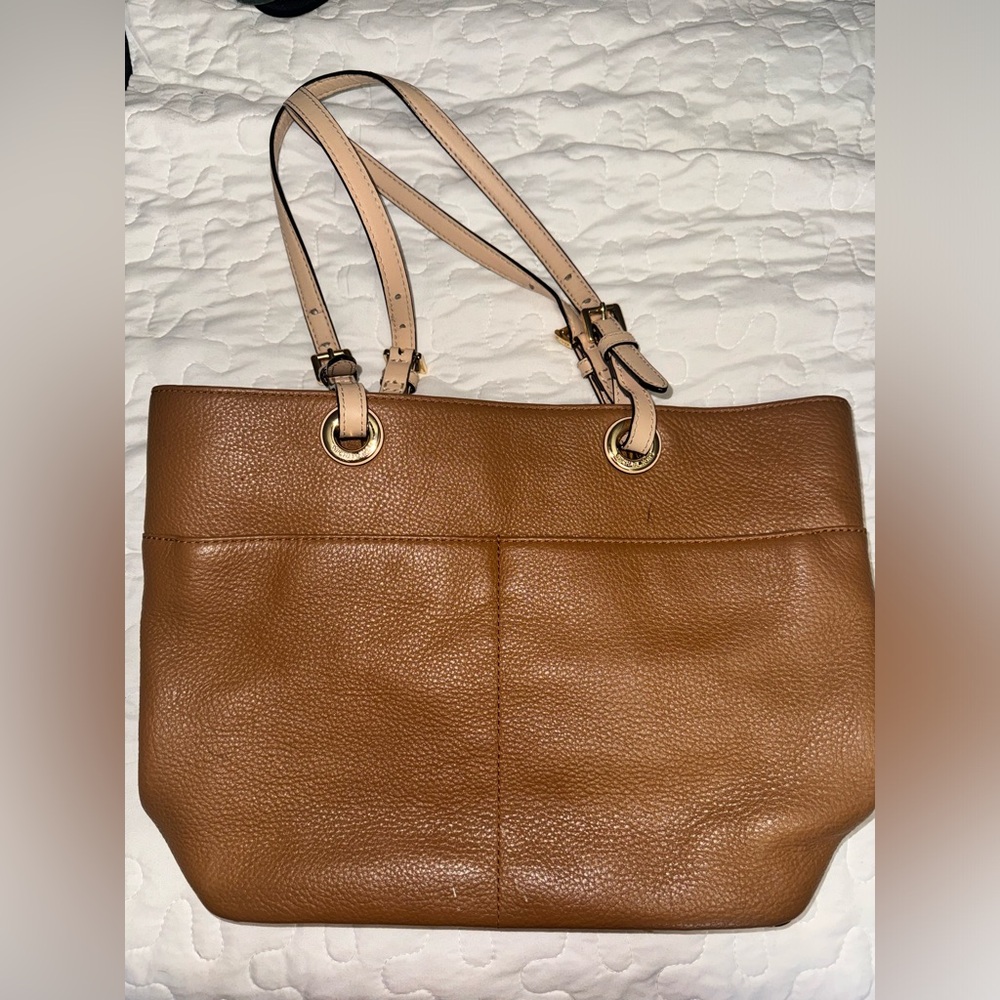 MICHAEL Michael Kors Brown Leather Tote with Light Pink Straps